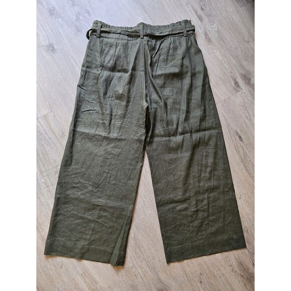 J Jill Pants Womens M Green High Rise Paper Bag Waist Linen Blend Wide Leg Crop - Picture 7 of 7